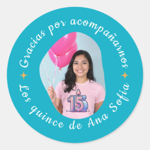 Adesivo Redondo Gracias por acompañarnos quinceañera con foto