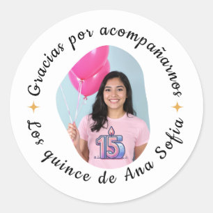 Adesivo Redondo Gracias por acompañarnos quinceañera con foto