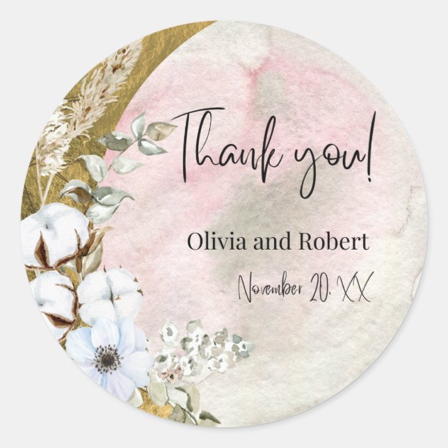 Adesivo Redondo "Gracioso e Eterno Obrigado pelo casamento. (Frente)