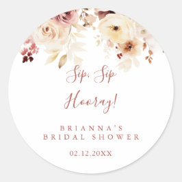 Adesivo Redondo Gracioso Floral Sip Sip Hooray Noiva Showe