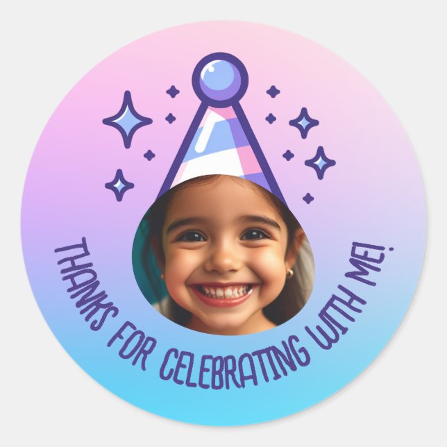 Adesivo Redondo Gradação de Pastel do Partido Obrigados de Nascime (Frente)