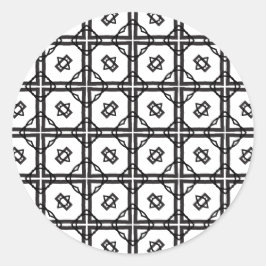 Adesivo Redondo Grade Geométrica de Links Duplos, Brancos Pretos