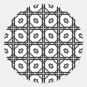 Adesivo Redondo Grade Geométrica de Links Duplos, Brancos Pretos