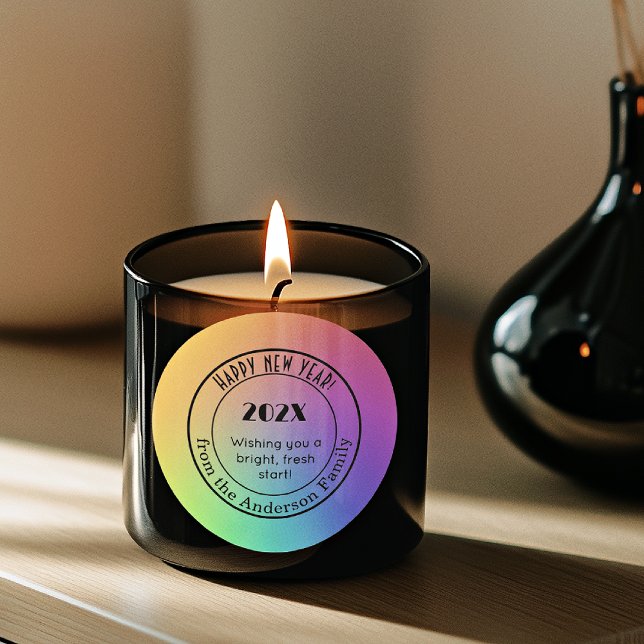 Adesivo Redondo Gradient Rainbow 3-in Happy New Year Round Sticker (Criador carregado)