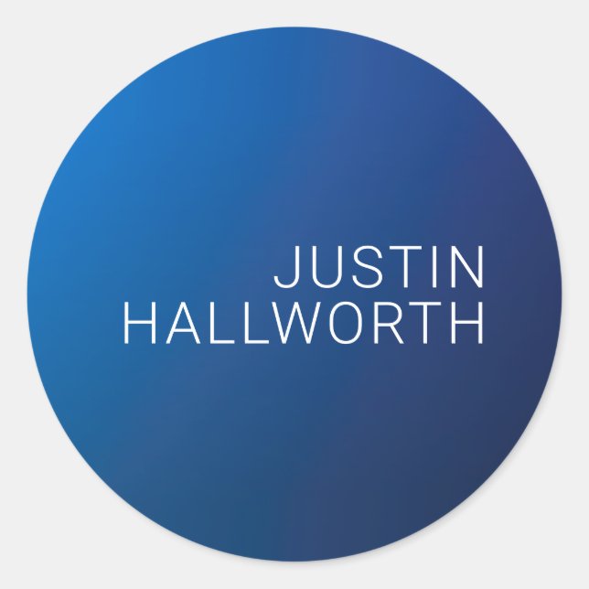 Adesivo Redondo Gradiente Azul Escuro Moderno e Texto Editável Mín (Frente)