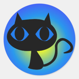 Adesivo Redondo Gradiente Azul Gatinho Preto