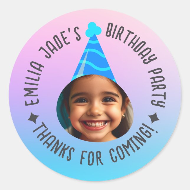 Adesivo Redondo Gradiente de Obrigados de Aniversário do Nome de P (Frente)