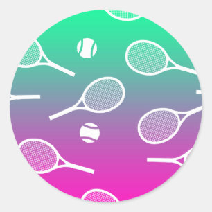 Adesivo Redondo Gradiente de Padrão de Raquetas Retro-Tênis de B