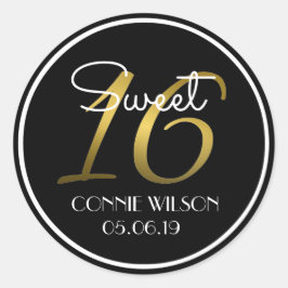 Adesivo Redondo Gradiente Dourado 16 Doce Personalizado 16 Anivers