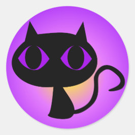 Adesivo Redondo Gradiente Roxo Gatinho Preto