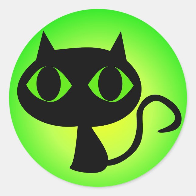 Adesivo Redondo Gradiente Verde Gatinho Preto (Frente)