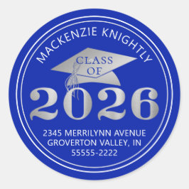 Adesivo Redondo Graduação 2025 Endereço de devolução Royal Blue Si