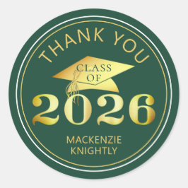 Adesivo Redondo Graduação 2025 Obrigado Foil Verde Faux Gold