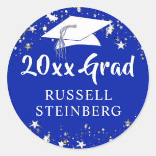 Adesivo Redondo Graduação Ano Ano Real Azul Estrelas Brancas Nom