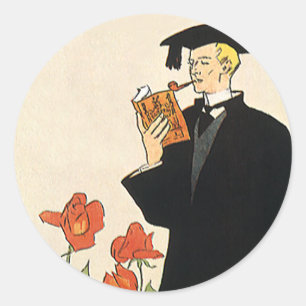 Adesivo Redondo Graduação Antiga, Graduado Lendo um Livro