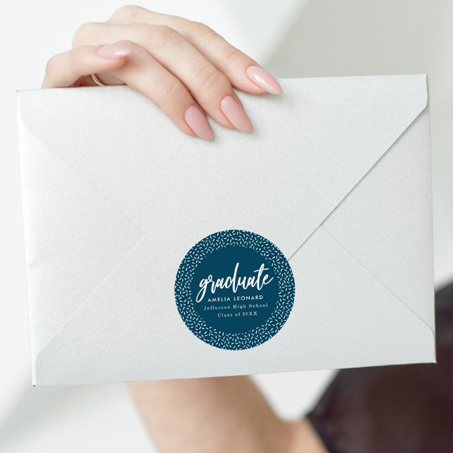 Adesivo Redondo Graduação Azul do Marinho de Script Moderno (Criador carregado)