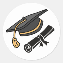 Adesivo Redondo Graduação Boné Negro e Diploma