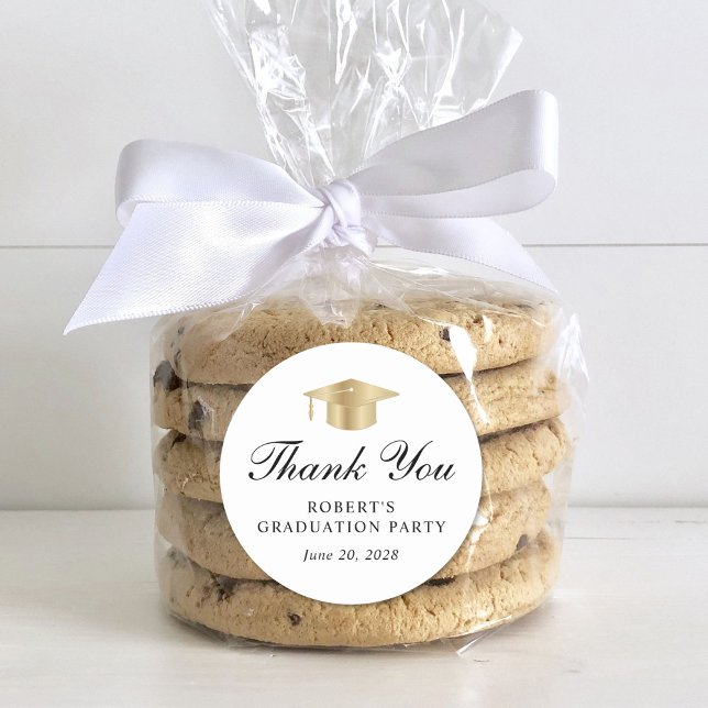 Adesivo Redondo Graduação Branca Dourada Elegante Obrigado (Criador carregado)