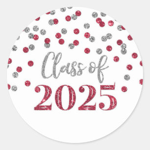 Adesivo Redondo Graduação Burgundy Silver Confetti 2025