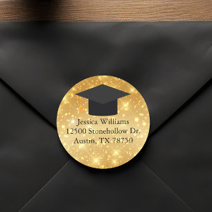 Adesivo Redondo Graduação Chic com Brilho Dourado Endereço de Reto