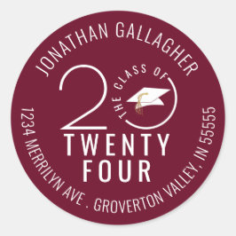 Adesivo Redondo Graduação Classe Maroon Ano Endereço de Devolução
