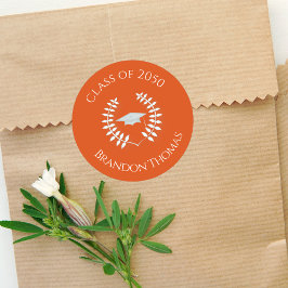 Adesivo Redondo Graduação Clássica Moderna Laurel Bright Orange