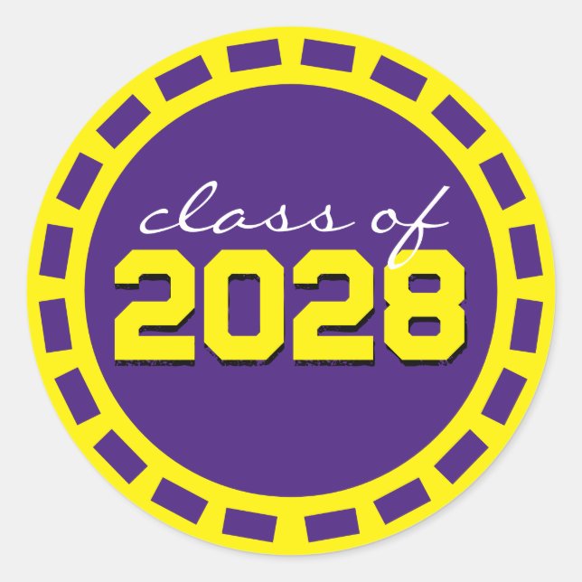 Adesivo Redondo Graduação com Faixa de Filme Roxo e Amarelo (Frente)