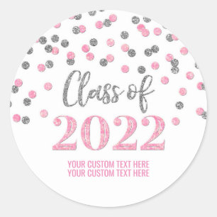 Adesivo Redondo Graduação da Confetti Glitter Silver Rosa 2022
