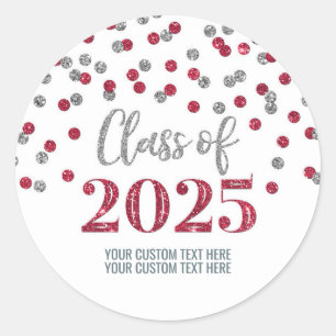 Adesivo Redondo Graduação da Silver Burgundy Confetti 2025