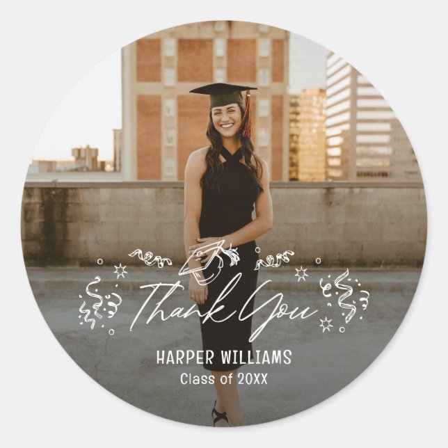 Adesivo Redondo Graduação de Artsy Doodles Obrigado Stickers (Frente)