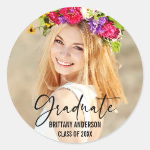 Adesivo Redondo Graduação de Caligrafia de Script de Caneta de T