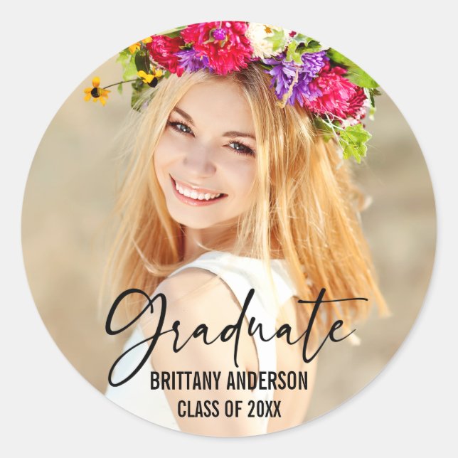 Adesivo Redondo Graduação de Caligrafia de Script de Caneta de Tin (Frente)