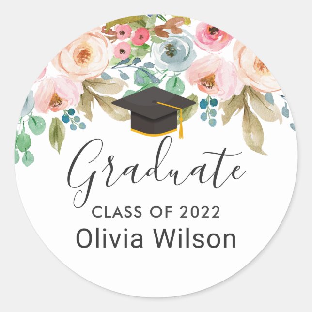 Adesivo Redondo Graduação de chapéu com Formando Floral de Quadríc (Frente)