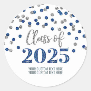 Adesivo Redondo Graduação de Confetti Azul Silver 2025