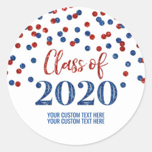 Adesivo Redondo Graduação de Confetti Azul Vermelho 2020