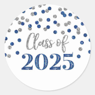 Adesivo Redondo Graduação de Confetti Blue Silver 2025