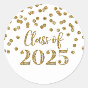 Adesivo Redondo Graduação de Confetti Dourada 2025