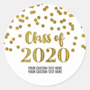 Adesivo Redondo Graduação de Confetti Glitter Dourado 2020