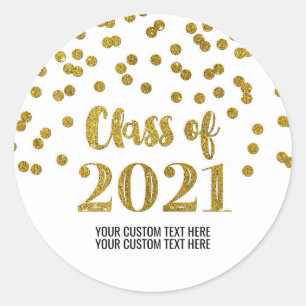 Adesivo Redondo Graduação de Confetti Glitter Dourado 2021
