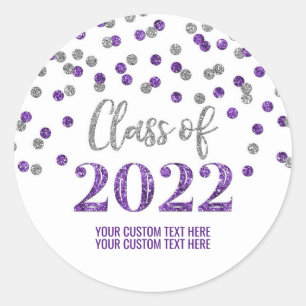 Adesivo Redondo Graduação de Confetti Glitter Prateado Roxo 2022