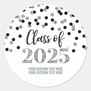 Adesivo Redondo Graduação de Confetti Preto Silver 2025