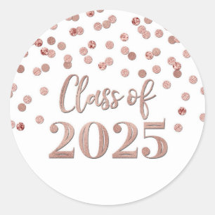 Adesivo Redondo Graduação de Confetti rosa Dourada 2025