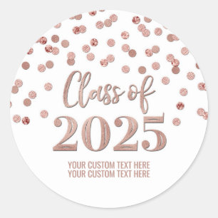 Adesivo Redondo Graduação de Confetti rosa Dourada 2025