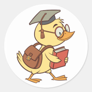 Adesivo Redondo Graduação de Estudantes de Pato de Cartoon Intelig