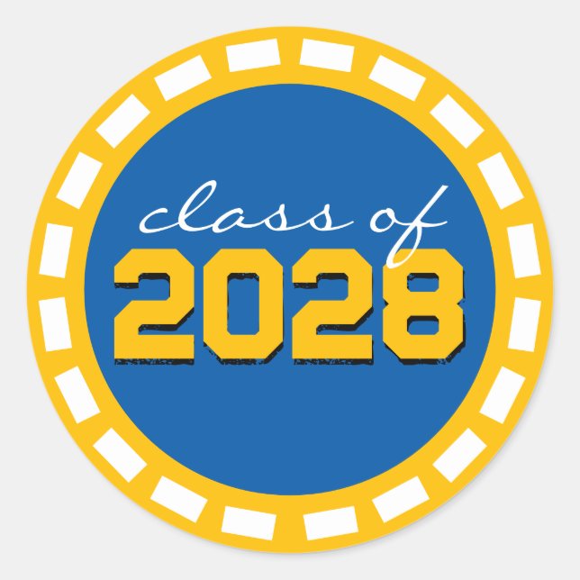 Adesivo Redondo Graduação de Fita de Ouro e Azul Médio (Frente)