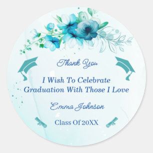 Adesivo Redondo Graduação de Flor Azul Elegante Personalizada