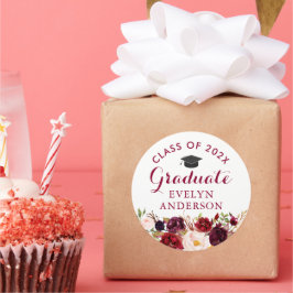 Adesivo Redondo Graduação de Formando Floral Rustic Burgundy