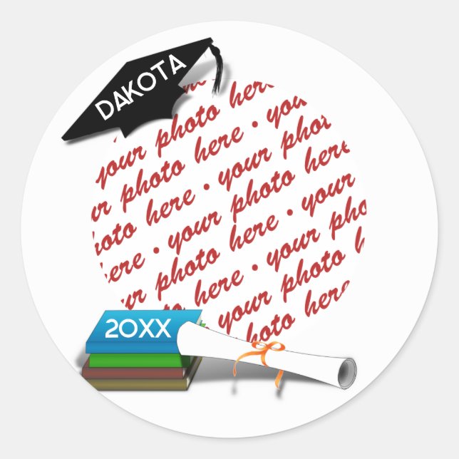 Adesivo Redondo Graduação de Foto da Pilha de Bonés de Formando (Frente)