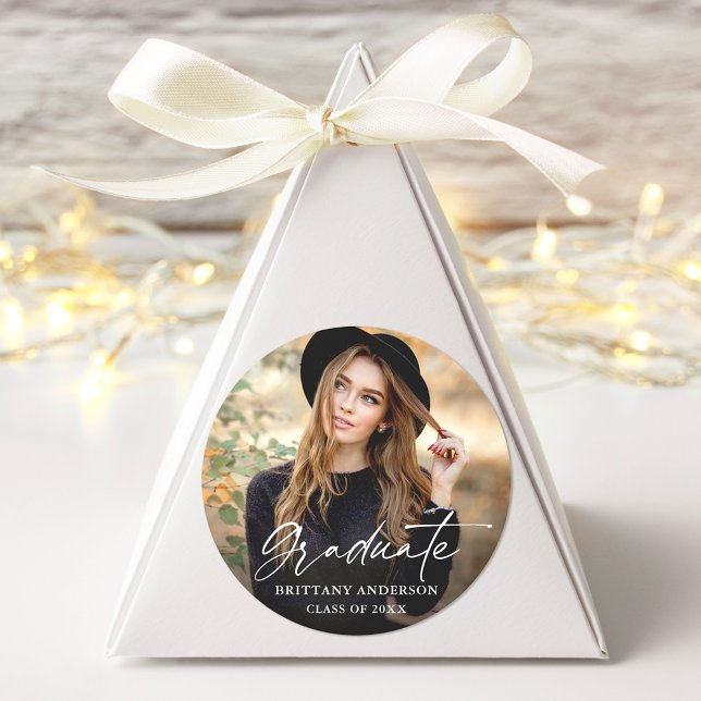 Adesivo Redondo Graduação de Fotografias com Script de Tinta Moder (Customize to change your personalized text size or text style.)