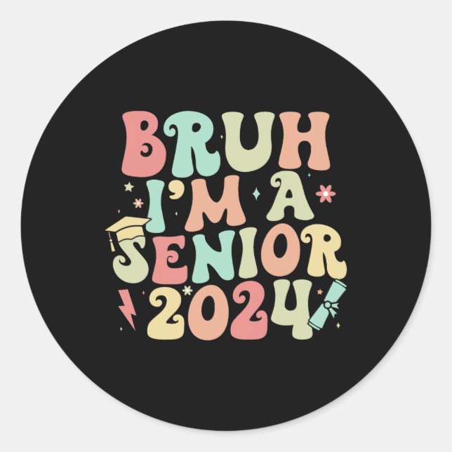 Adesivo Redondo Graduação de Mais velho Engraçado com Novidades Re (Frente)